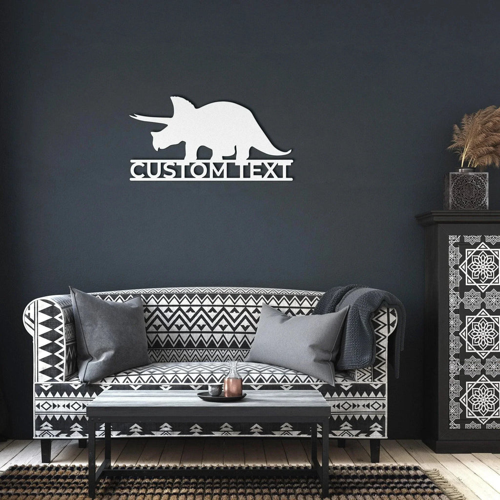 Dinosaur Triceratops Custom Name Metal Wall Art