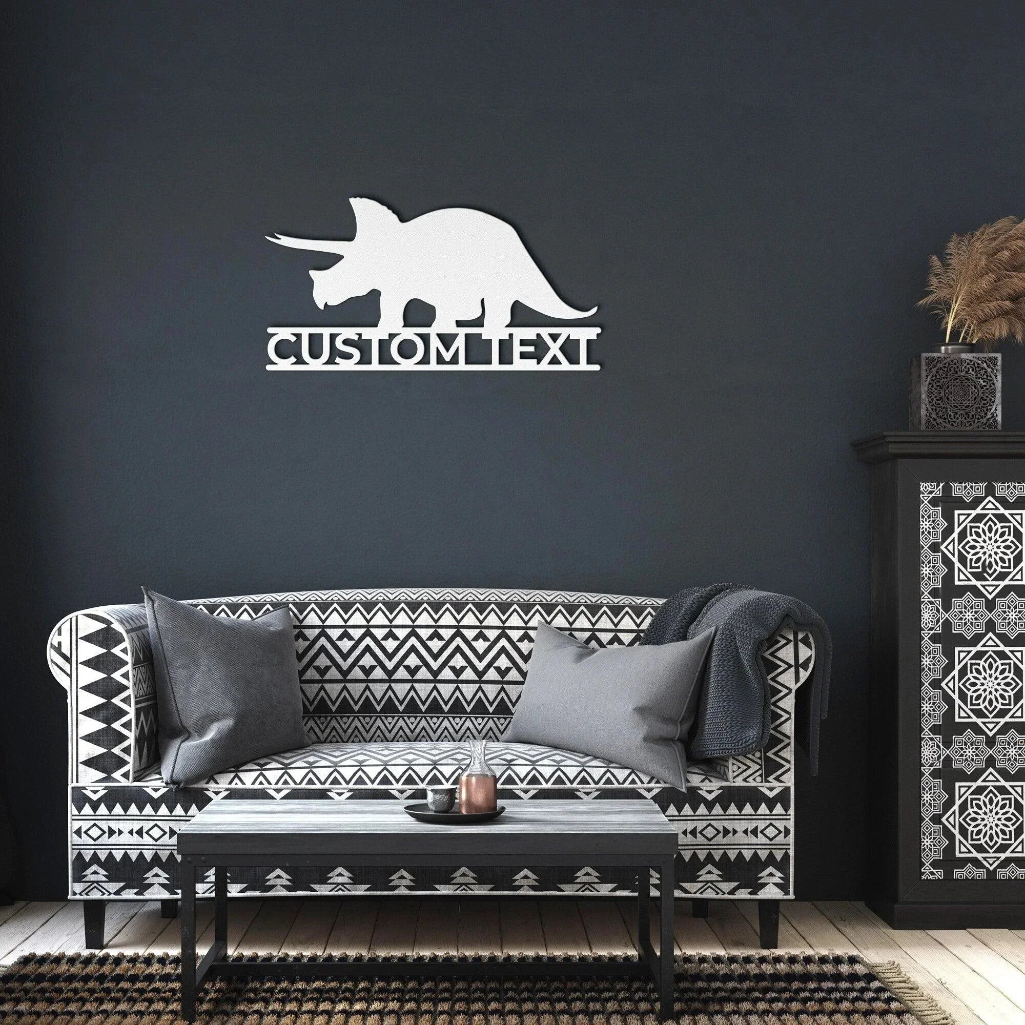 Dinosaur Triceratops Custom Name Metal Wall Art