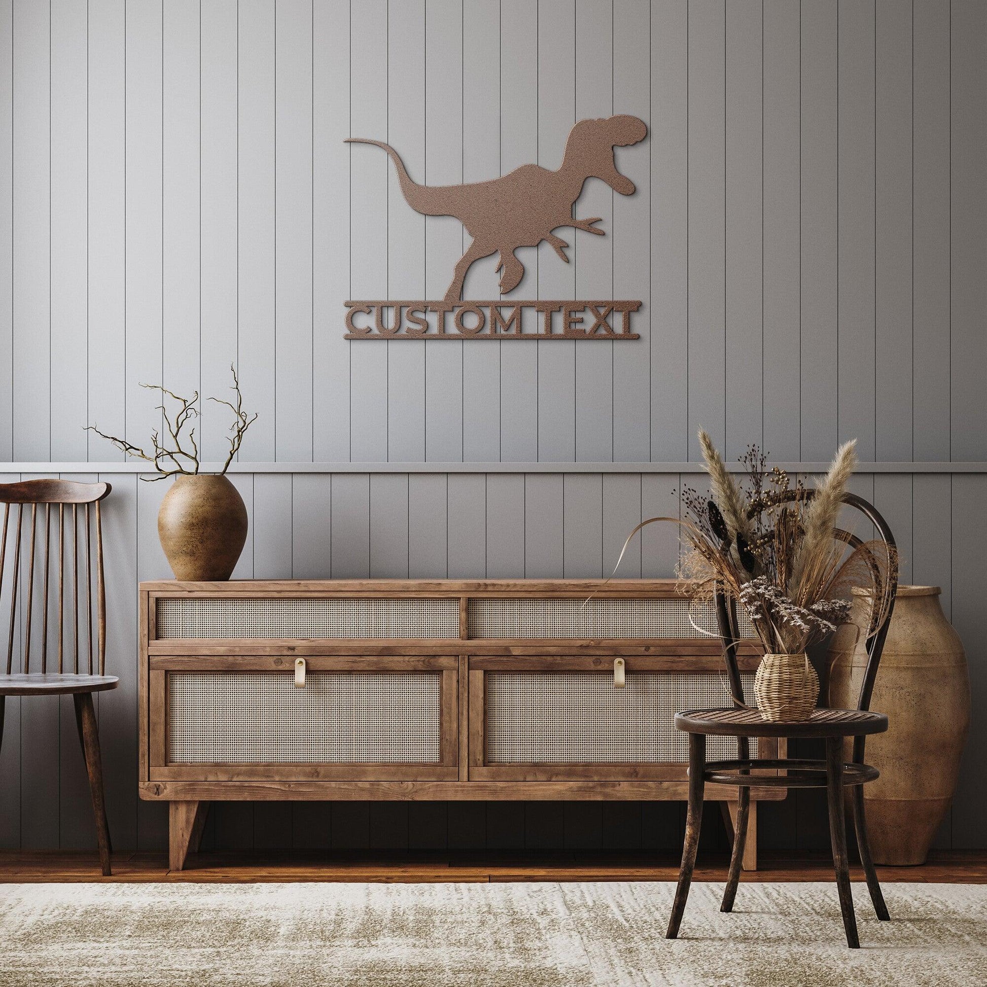 Dinosaur Tyrannosaurus Rex Custom Name Metal Wall Sign - Mallard Moon Gift Shop