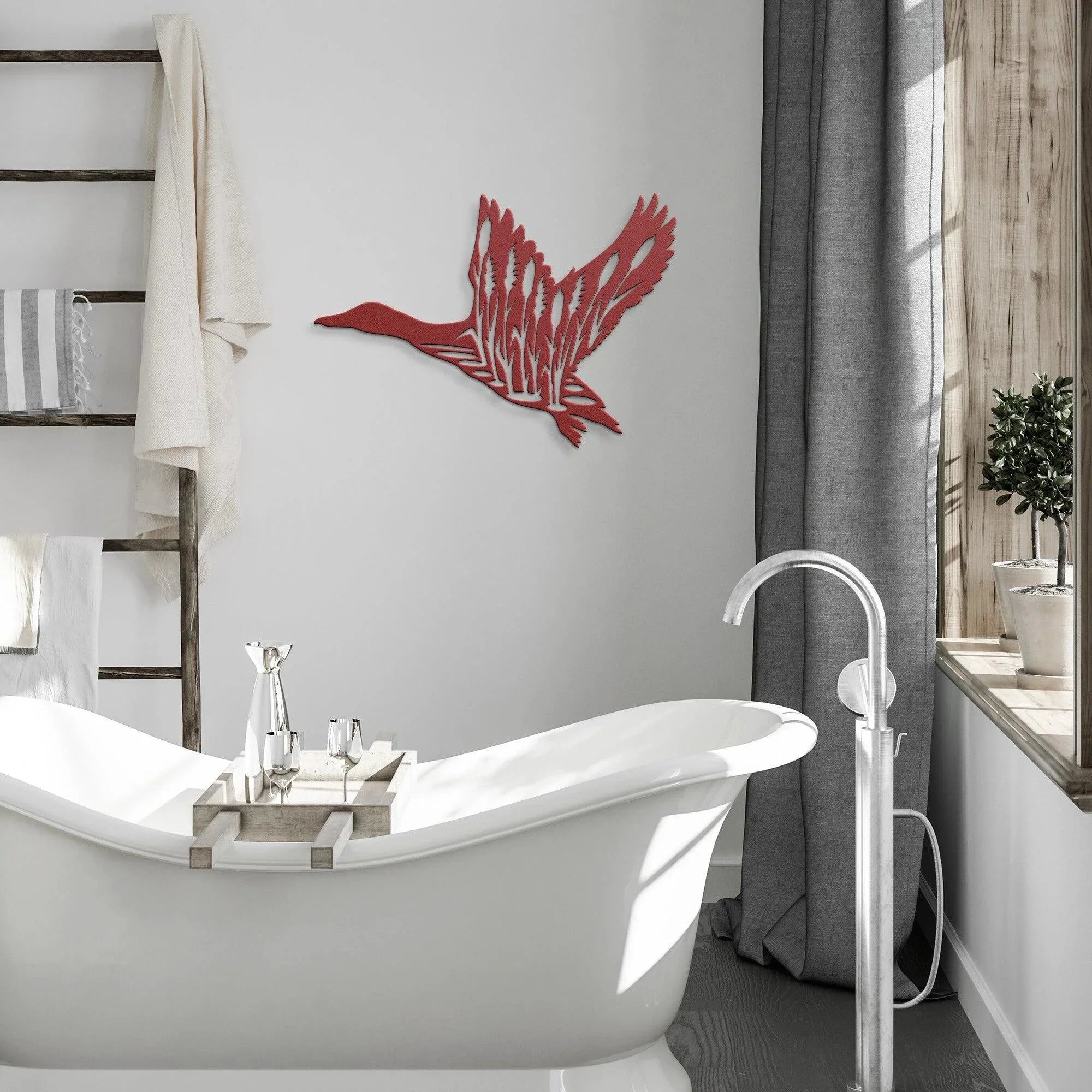 Duck in Flight with Cattails Metal Art Wall Sign
