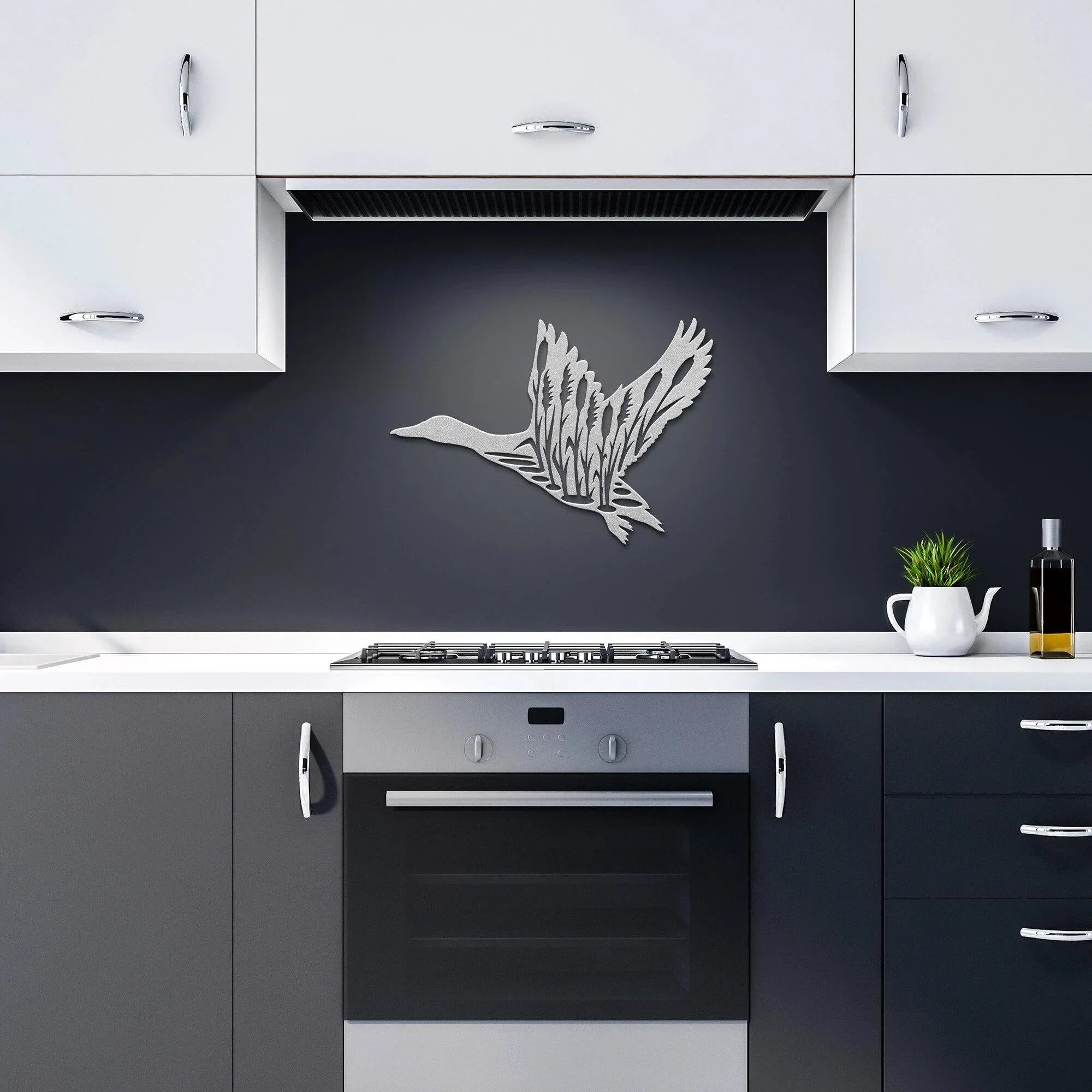 Duck in Flight with Cattails Metal Art Wall Sign