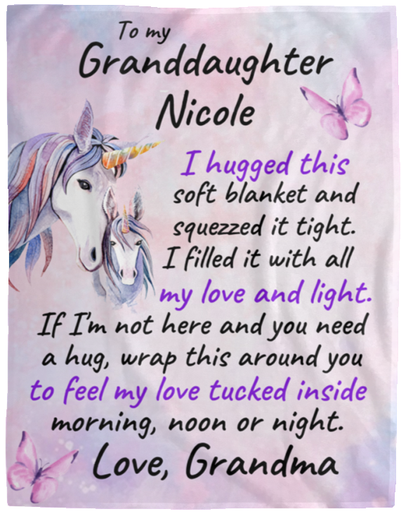 To My Granddaughter Personalized Unicorn Blanket