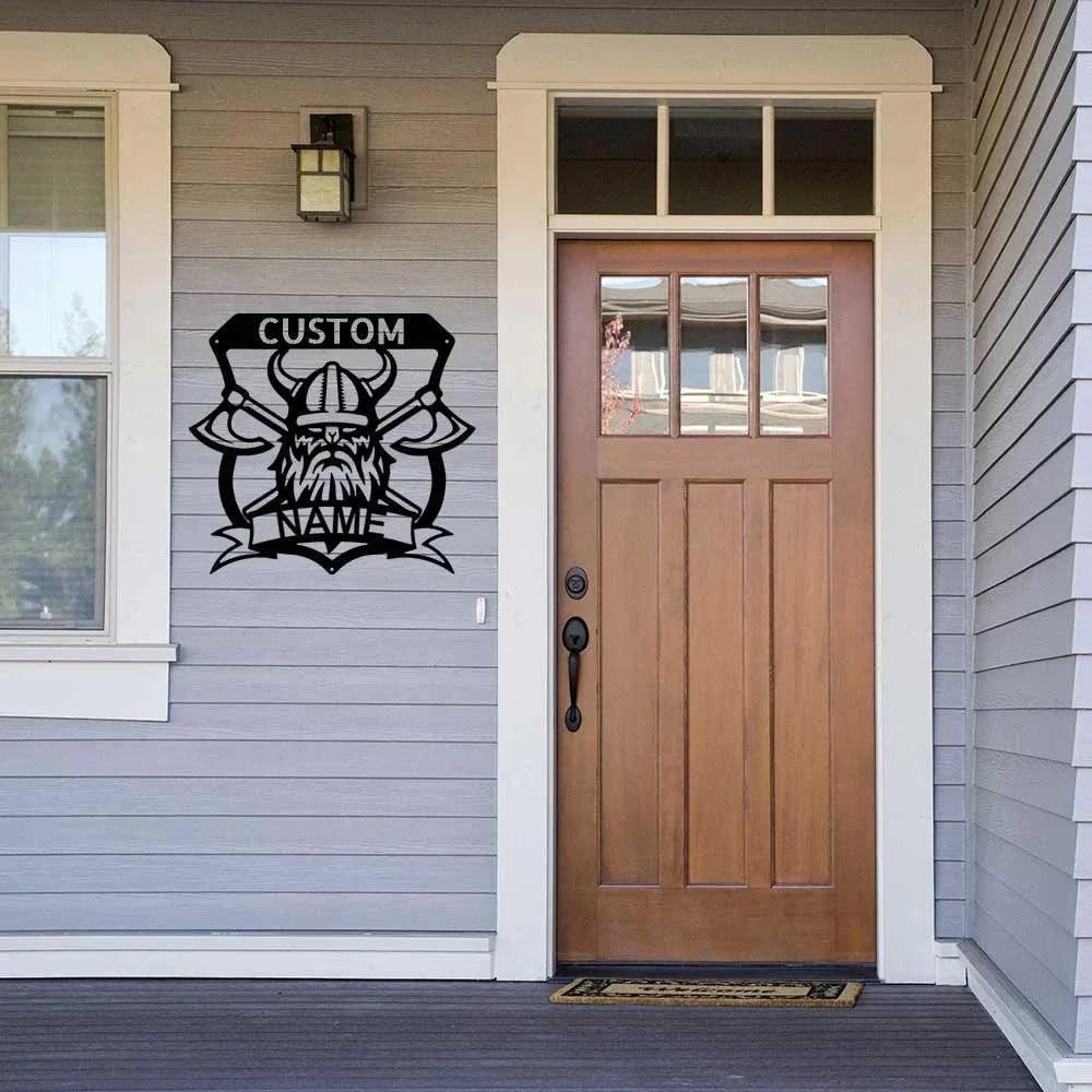 Viking Battle Axe Plaque Monogram Personalized Name Indoor Outdoor Steel Wall Sign Metal Art