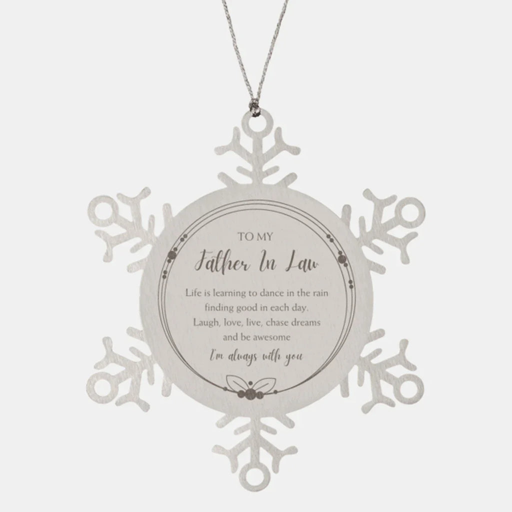Father In Law Snowflake Christmas Engraved Ornament Motivational Birthday Gifts - Life is learning to dance in the rain