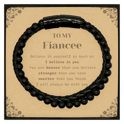 Fiancee Stone Leather Bracelets Gifts, To My Fiancee You are braver than you believe, stronger than you seem, Inspirational Gifts For Fiancee Card, Birthday, Christmas Gifts For Fiancee Men Women - Mallard Moon Gift Shop
