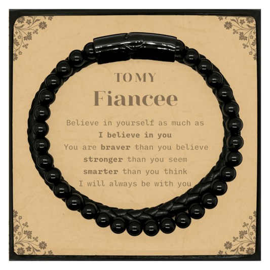 Fiancee Stone Leather Bracelets Gifts, To My Fiancee You are braver than you believe, stronger than you seem, Inspirational Gifts For Fiancee Card, Birthday, Christmas Gifts For Fiancee Men Women - Mallard Moon Gift Shop