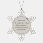 Girlfriend Long Distance Relationship Gifts, No matter the miles that separate us, Cute Love Snowflake Ornament For Girlfriend, Birthday Christmas Unique Gifts For Girlfriend