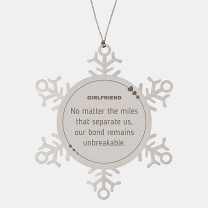 Girlfriend Long Distance Relationship Gifts, No matter the miles that separate us, Cute Love Snowflake Ornament For Girlfriend, Birthday Christmas Unique Gifts For Girlfriend
