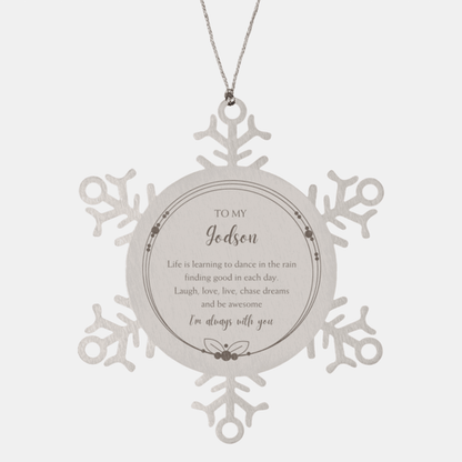 Godson Christmas Ornament Gifts, Godson Snowflake Ornament, Motivational Godson Engraved Gifts, Birthday Gifts For Godson, To My Godson Life is learning to dance in the rain, finding good in each day. I'm always with you - Mallard Moon Gift Shop
