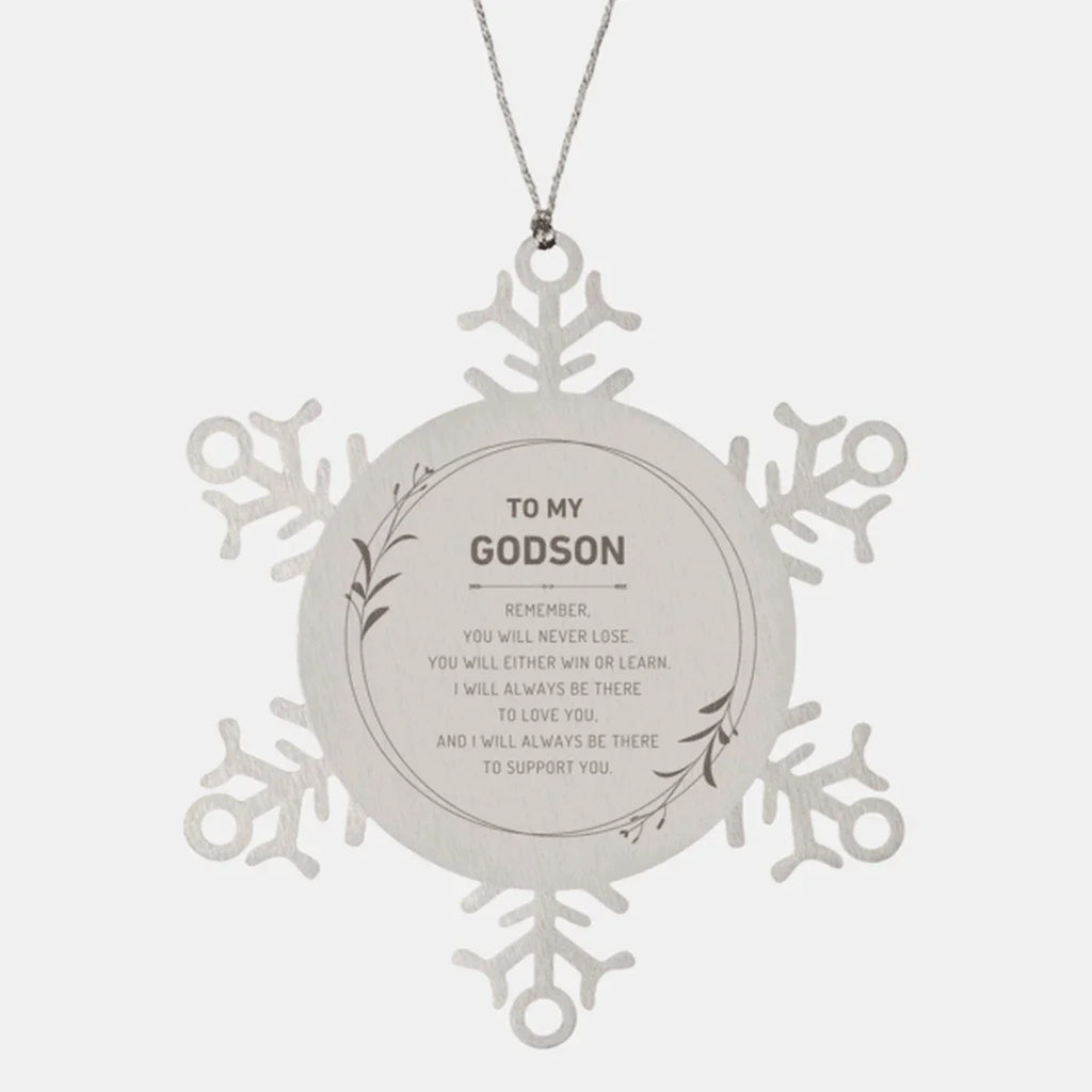 Godson Ornament Gifts, To My Godson Remember, you will never lose. You will either WIN or LEARN, Keepsake Snowflake Ornament For Godson, Birthday Christmas Gifts Ideas For Godson X-mas Gifts