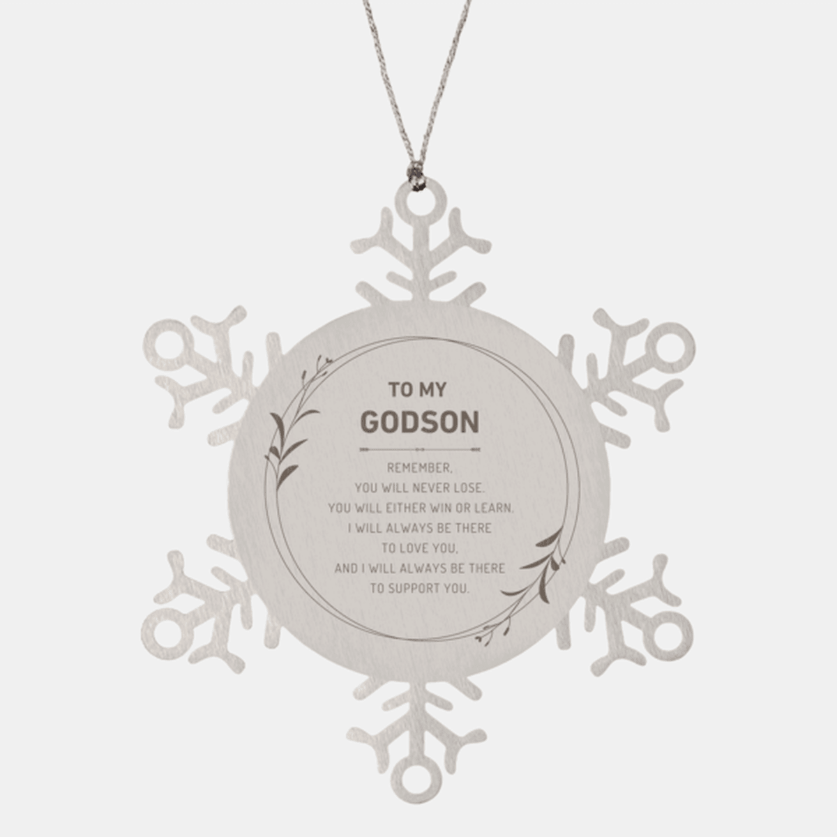 Godson Ornament Gifts, To My Godson Remember, you will never lose. You will either WIN or LEARN, Keepsake Snowflake Ornament For Godson, Birthday Christmas Gifts Ideas For Godson X-mas Gifts