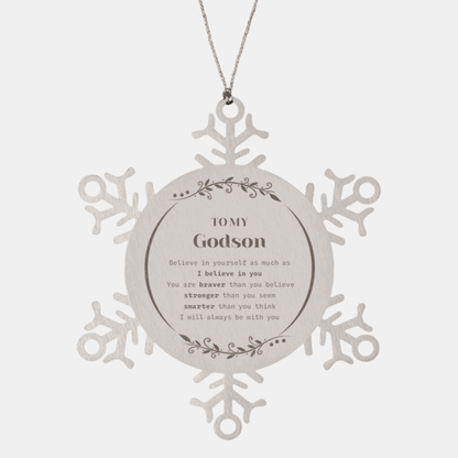 Godson Snowflake Ornament Gifts, To My Godson You are braver than you believe, stronger than you seem, Inspirational Gifts For Godson Ornament, Birthday, Christmas Gifts For Godson Men Women