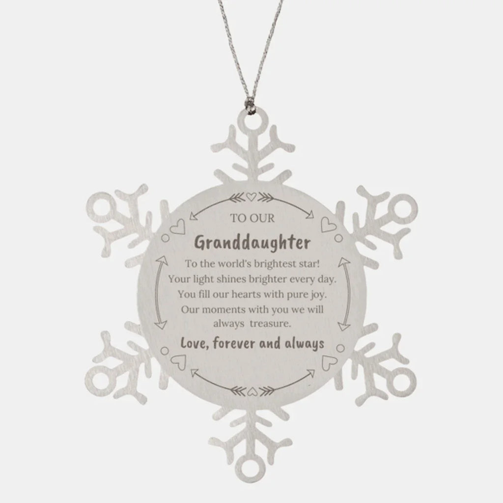 Granddaughter Engraved Snow Flake Christmas Ornament - You fill Our Hearts With Pure Joy. Our Moments With You We Will Always Treasure.