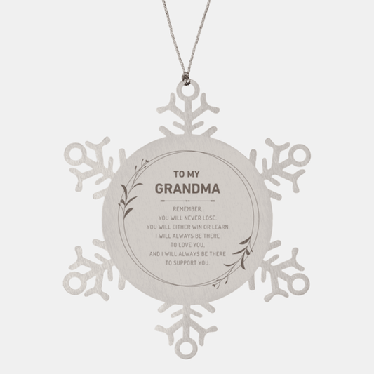 Grandma Ornament Gifts, To My Grandma Remember, you will never lose. You will either WIN or LEARN, Keepsake Snowflake Ornament For Grandma, Birthday Christmas Gifts Ideas For Grandma X-mas Gifts