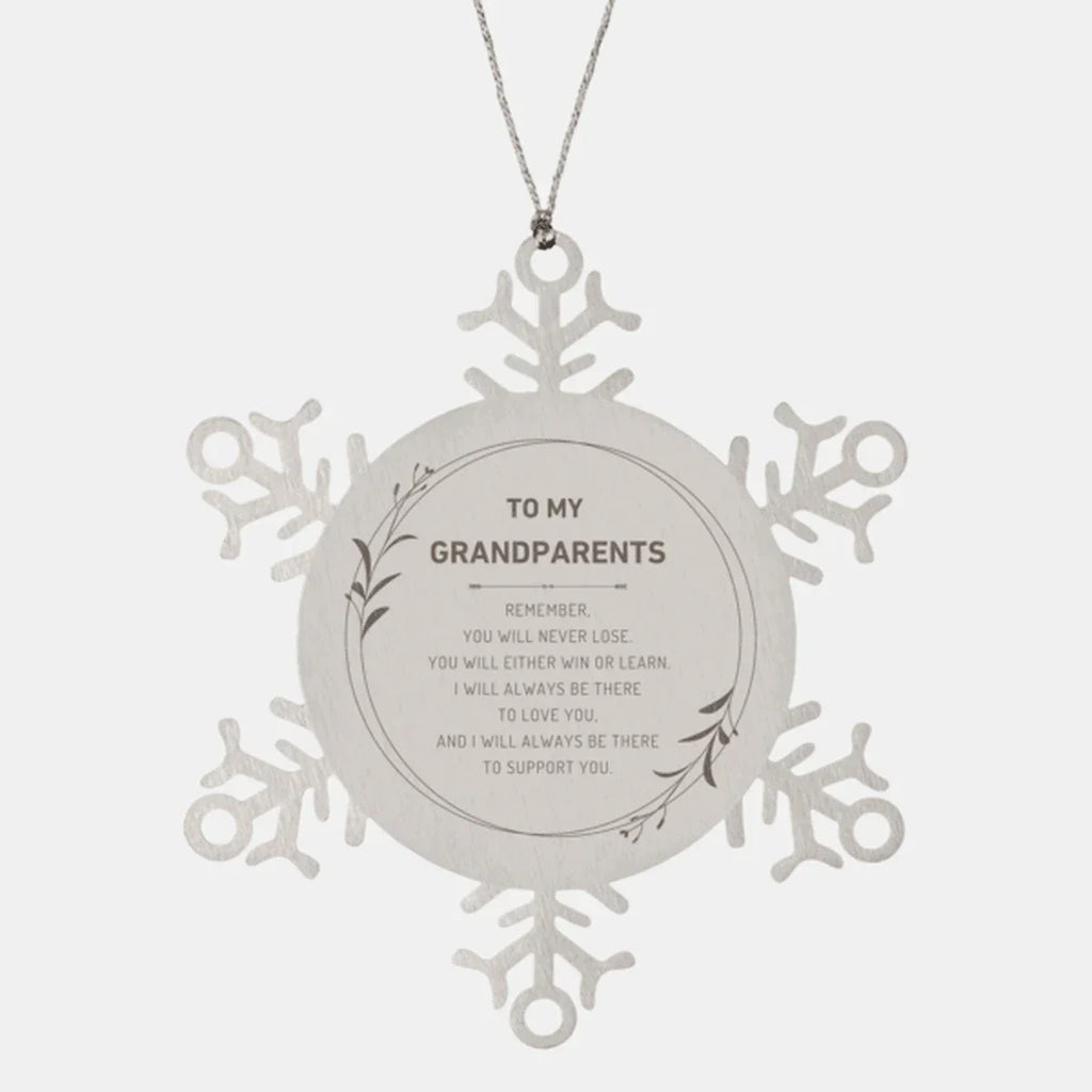 Grandparents Ornament Gifts, To My Grandparents Remember, you will never lose. You will either WIN or LEARN, Keepsake Snowflake Ornament For Grandparents, Birthday Christmas Gifts Ideas For Grandparents X-mas Gifts