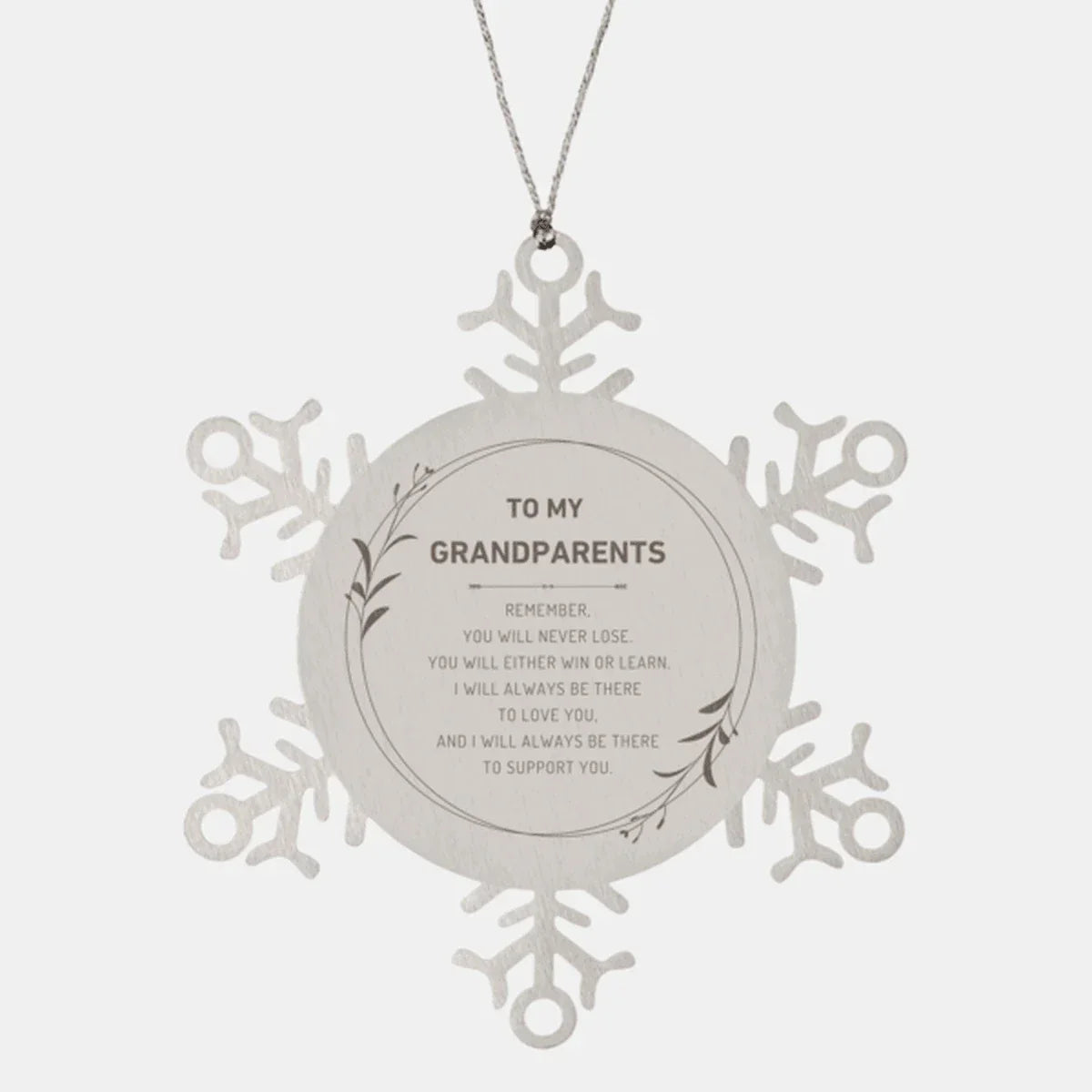 Grandparents Ornament Gifts, To My Grandparents Remember, you will never lose. You will either WIN or LEARN, Keepsake Snowflake Ornament For Grandparents, Birthday Christmas Gifts Ideas For Grandparents X-mas Gifts