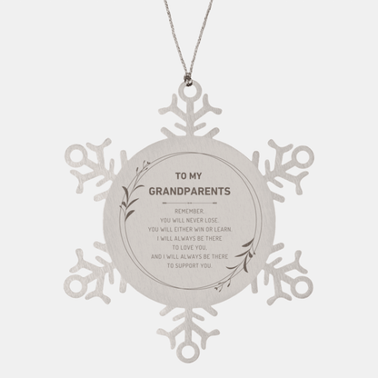 Grandparents Ornament Gifts, To My Grandparents Remember, you will never lose. You will either WIN or LEARN, Keepsake Snowflake Ornament For Grandparents, Birthday Christmas Gifts Ideas For Grandparents X-mas Gifts