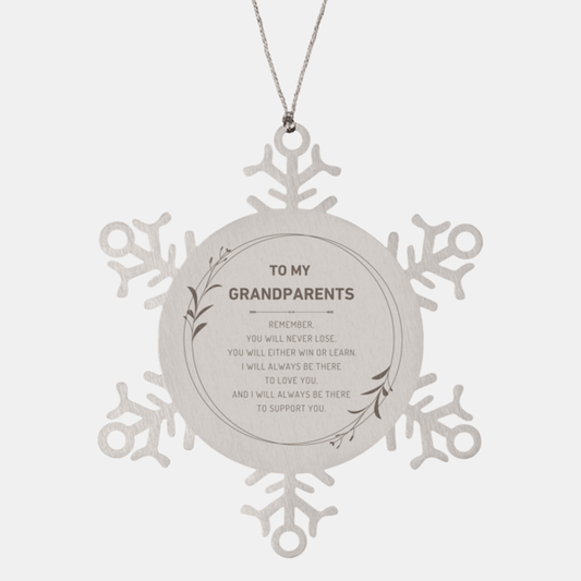 Grandparents Ornament Gifts, To My Grandparents Remember, you will never lose. You will either WIN or LEARN, Keepsake Snowflake Ornament For Grandparents, Birthday Christmas Gifts Ideas For Grandparents X-mas Gifts