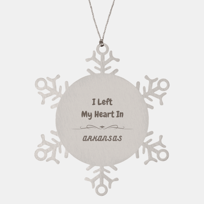 I Left My Heart In Arkansas Gifts, Meaningful Arkansas State for Friends, Men, Women. Snowflake Ornament for Arkansas People