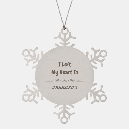 I Left My Heart In Arkansas Gifts, Meaningful Arkansas State for Friends, Men, Women. Snowflake Ornament for Arkansas People - Mallard Moon Gift Shop
