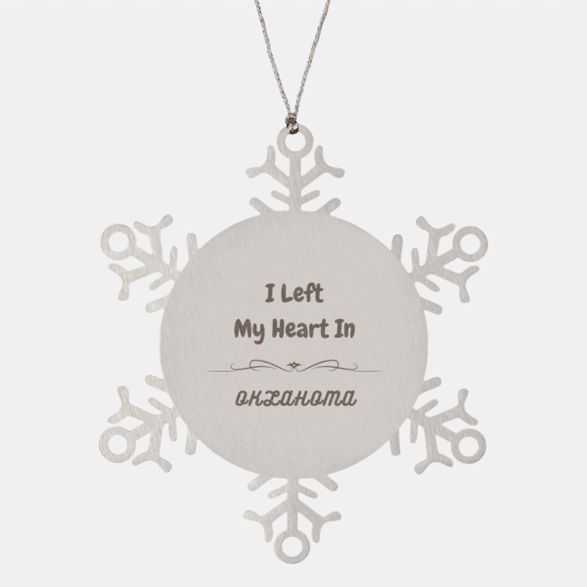 I Left My Heart In Oklahoma Gifts, Meaningful Oklahoma State for Friends, Men, Women. Snowflake Ornament for Oklahoma People