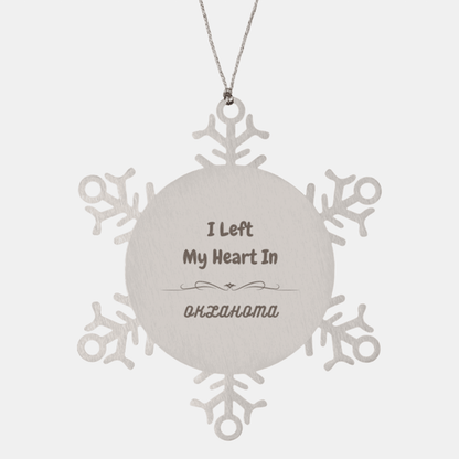 I Left My Heart In Oklahoma Gifts, Meaningful Oklahoma State for Friends, Men, Women. Snowflake Ornament for Oklahoma People