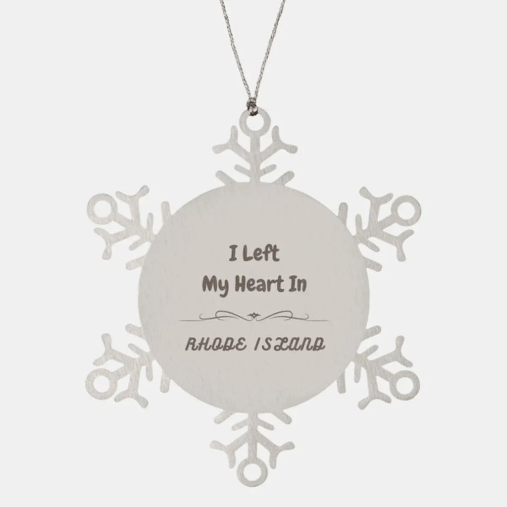 I Left My Heart In Rhode Island Gifts, Meaningful Rhode Island State for Friends, Men, Women. Snowflake Ornament for Rhode Island People