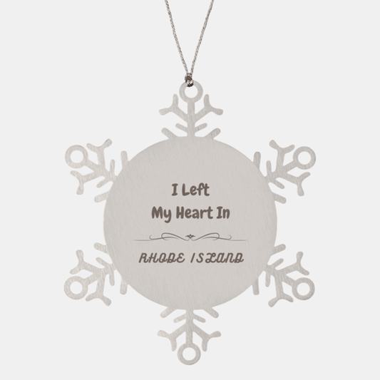 I Left My Heart In Rhode Island Gifts, Meaningful Rhode Island State for Friends, Men, Women. Snowflake Ornament for Rhode Island People - Mallard Moon Gift Shop