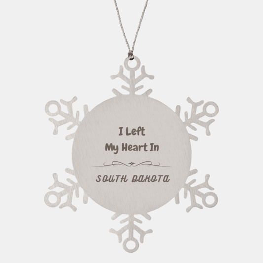 I Left My Heart In South Dakota Gifts, Meaningful South Dakota State for Friends, Men, Women. Snowflake Ornament for South Dakota People - Mallard Moon Gift Shop