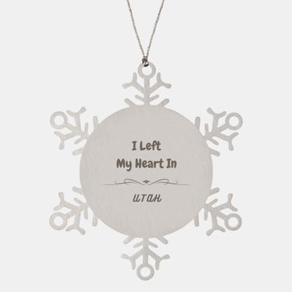 I Left My Heart In Utah Gifts, Meaningful Utah State for Friends, Men, Women. Snowflake Ornament for Utah People