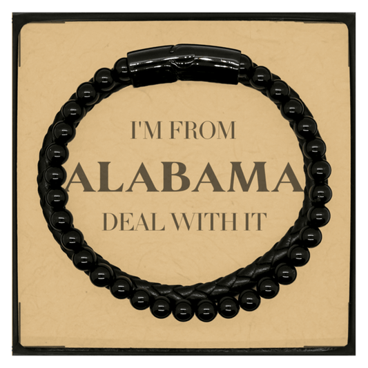 I'm from Alabama, Deal with it, Proud Alabama State Gifts, Alabama Stone Leather Bracelets Gift Idea, Christmas Gifts for Alabama People, Coworkers, Colleague - Mallard Moon Gift Shop