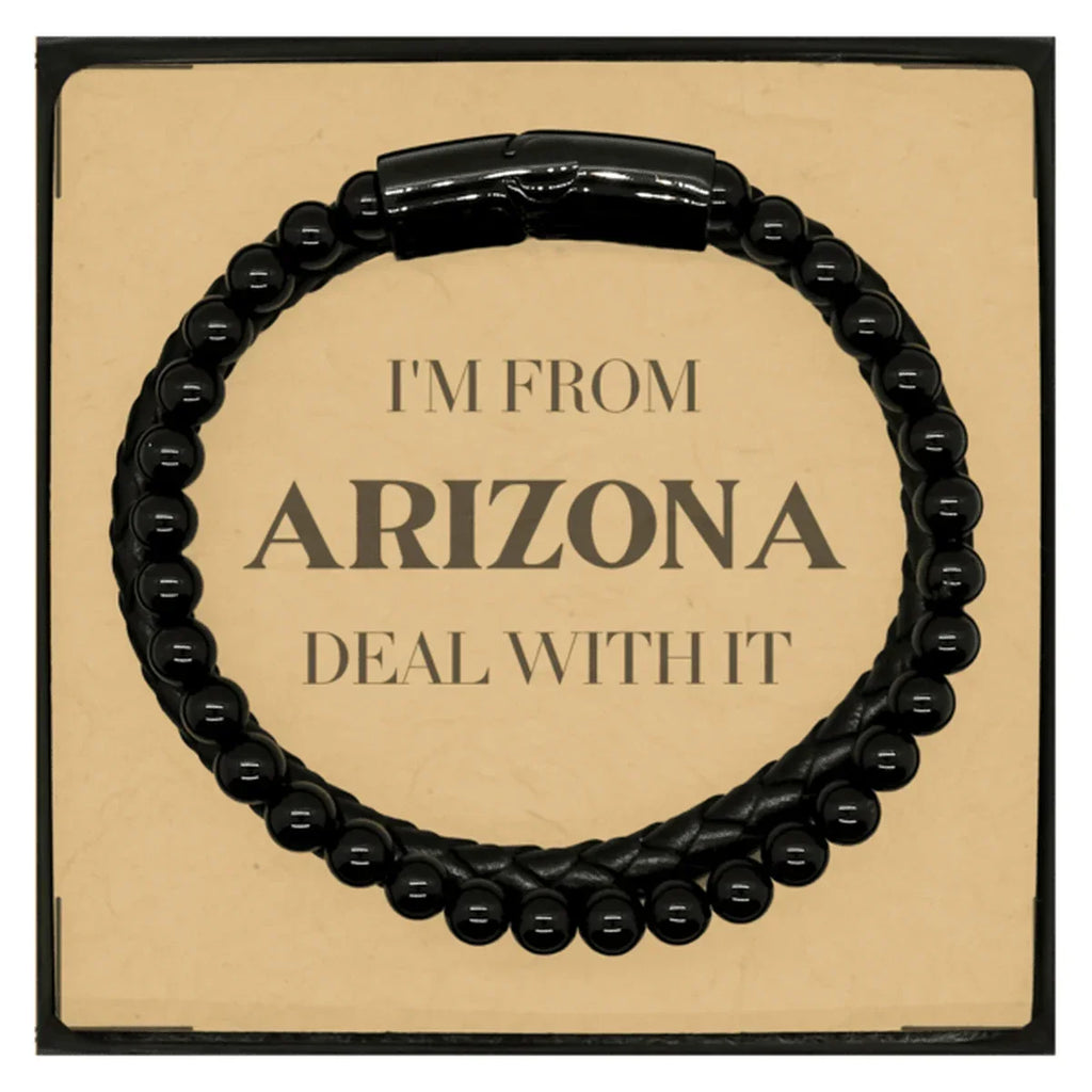 I'm from Arizona, Deal with it, Proud Arizona State Gifts, Arizona Stone Leather Bracelets Gift Idea, Christmas Gifts for Arizona People, Coworkers, Colleague