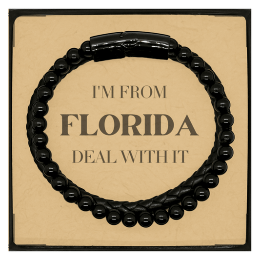 I'm from Florida, Deal with it, Proud Florida State Gifts, Florida Stone Leather Bracelets Gift Idea, Christmas Gifts for Florida People, Coworkers, Colleague - Mallard Moon Gift Shop