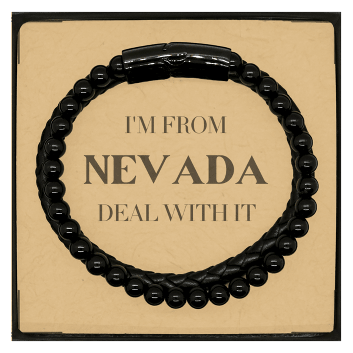 I'm from Nevada, Deal with it, Proud Nevada State Gifts, Nevada Stone Leather Bracelets Gift Idea, Christmas Gifts for Nevada People, Coworkers, Colleague - Mallard Moon Gift Shop
