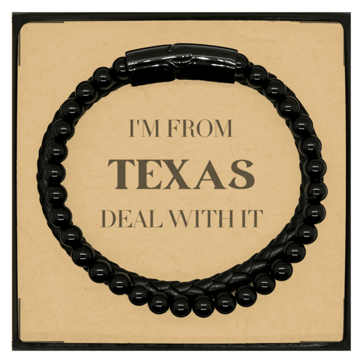 I'm from Texas, Deal with it, Proud Texas State Gifts, Texas Stone Leather Bracelets Gift Idea, Christmas Gifts for Texas People, Coworkers, Colleague - Mallard Moon Gift Shop