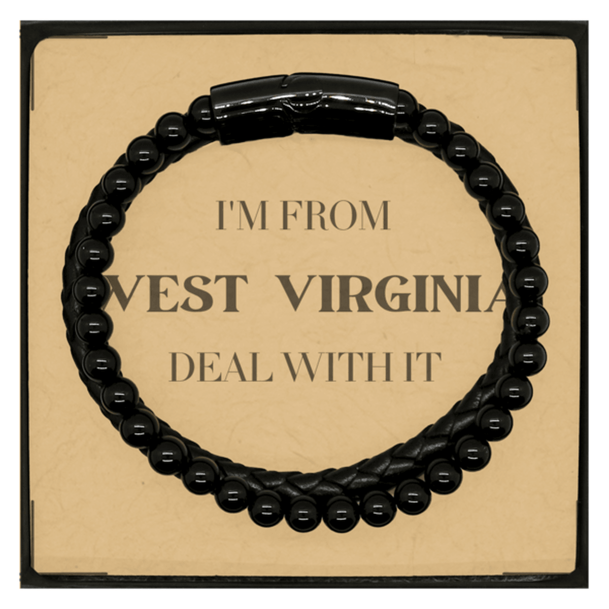 I'm from West Virginia, Deal with it, Proud West Virginia State Gifts, West Virginia Stone Leather Bracelets Gift Idea, Christmas Gifts for West Virginia People, Coworkers, Colleague - Mallard Moon Gift Shop