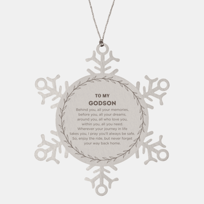 Inspirational Godson Snowflake Ornament - Behind you, all your Memories, Before you, all your Dreams - Birthday, Christmas Holiday Gifts