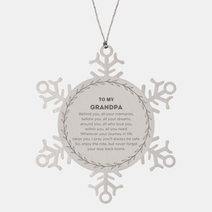 Inspirational Grandpa Snowflake Ornament - Behind you, all your Memories, Before you, all your Dreams - Birthday, Christmas Holiday Gifts