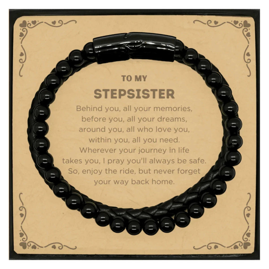 Inspirational Stepsister Stone Leather Bracelets, Sentimental Birthday Christmas Unique Gifts For Stepsister Behind you, all your memories