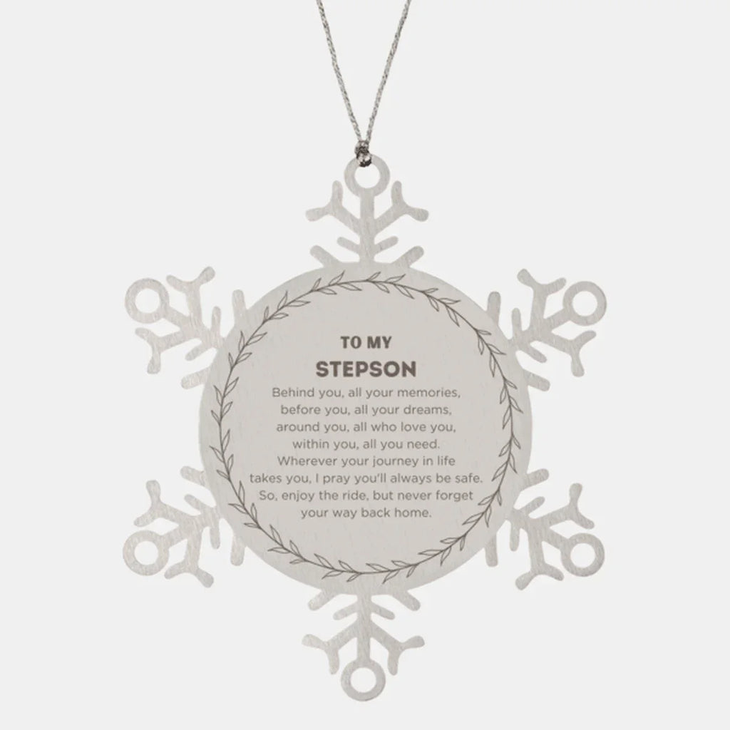 Inspirational Stepson Snowflake Ornament - Behind you, all your Memories, Before you, all your Dreams - Birthday, Christmas Holiday Gifts