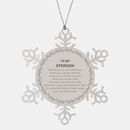 Inspirational Stepson Snowflake Ornament - Behind you, all your Memories, Before you, all your Dreams - Birthday, Christmas Holiday Gifts