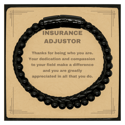 Insurance Adjustor Black Braided Leather Stone Bracelet - Thanks for being who you are - Birthday Christmas Jewelry Gifts Coworkers Colleague Boss - Mallard Moon Gift Shop