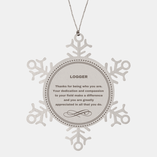 Logger Snowflake Ornament - Thanks for being who you are - Birthday Christmas Jewelry Gifts Coworkers Colleague Boss - Mallard Moon Gift Shop