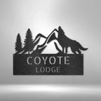 Coyote and Mountains Custom Name Metal Wall Sign