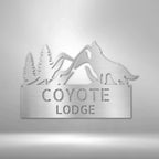 Coyote and Mountains Custom Name Metal Wall Sign