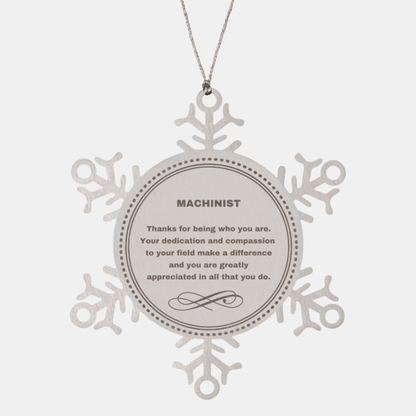 Machinist Snowflake Ornament - Thanks for being who you are - Birthday Christmas Jewelry Gifts Coworkers Colleague Boss