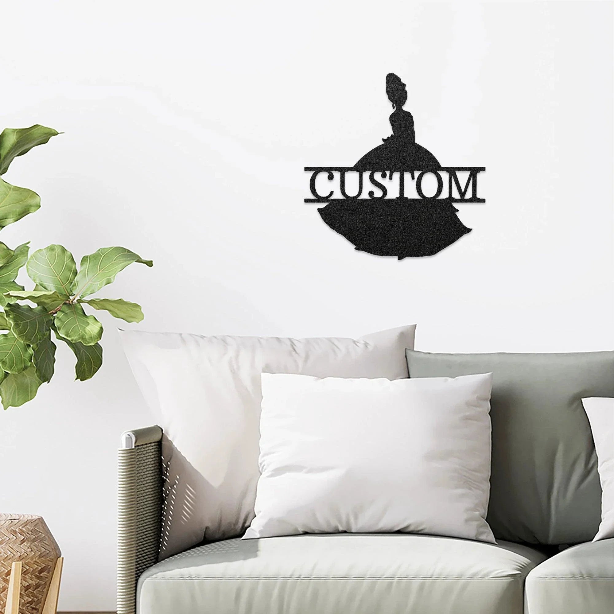 Princess Silhouette Monogram Metal Art Steel Wall Sign