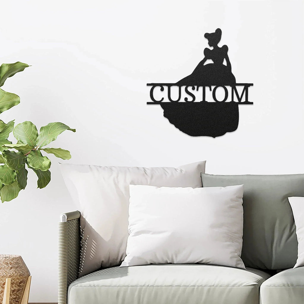Princess Silhouette Monogram Metal Art Steel Wall Sign
