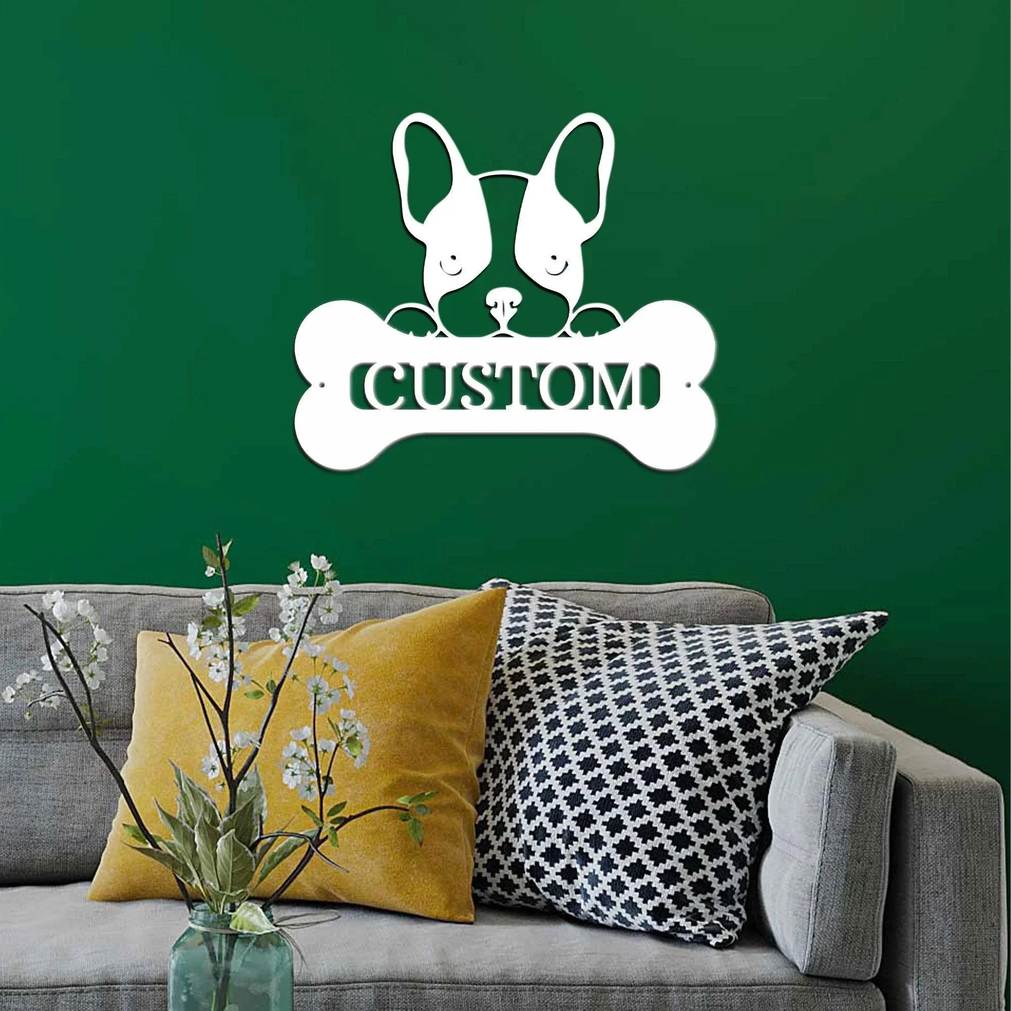 French Bulldog Custom Name Metal Art Wall Sign