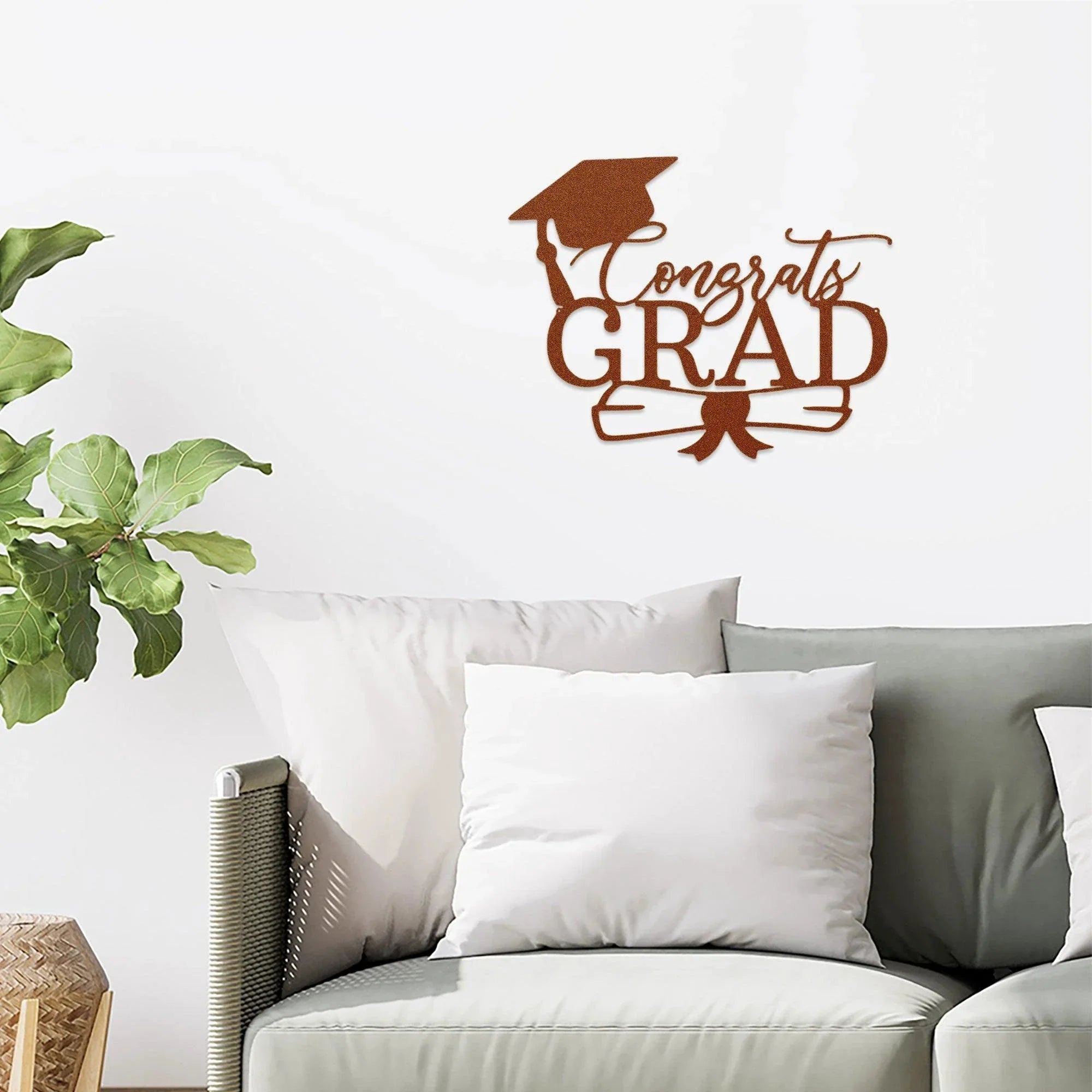 Congrats Grad Cap and Diploma Metal Art Steel Wall Sign Graduation Gift